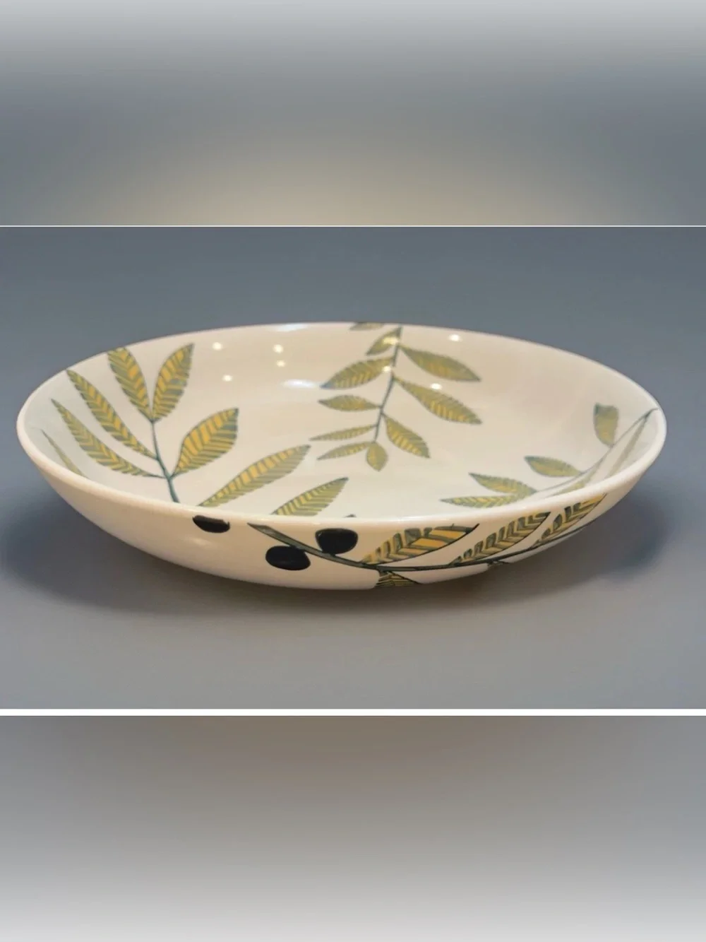 West Elm Collectors Edition Sam Kalda Botanical Olive Branch 14” Serving Bowl